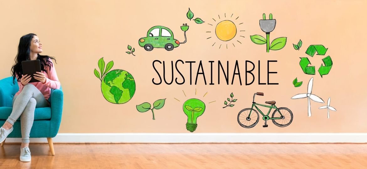 Sustainable with woman using a tablet